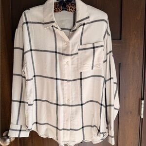 ❌ SOLD ❌ Z Supply River Plaid Button Up Flannel Cream and Black Shirt